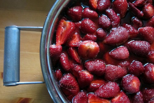 strawberries first boil closeup